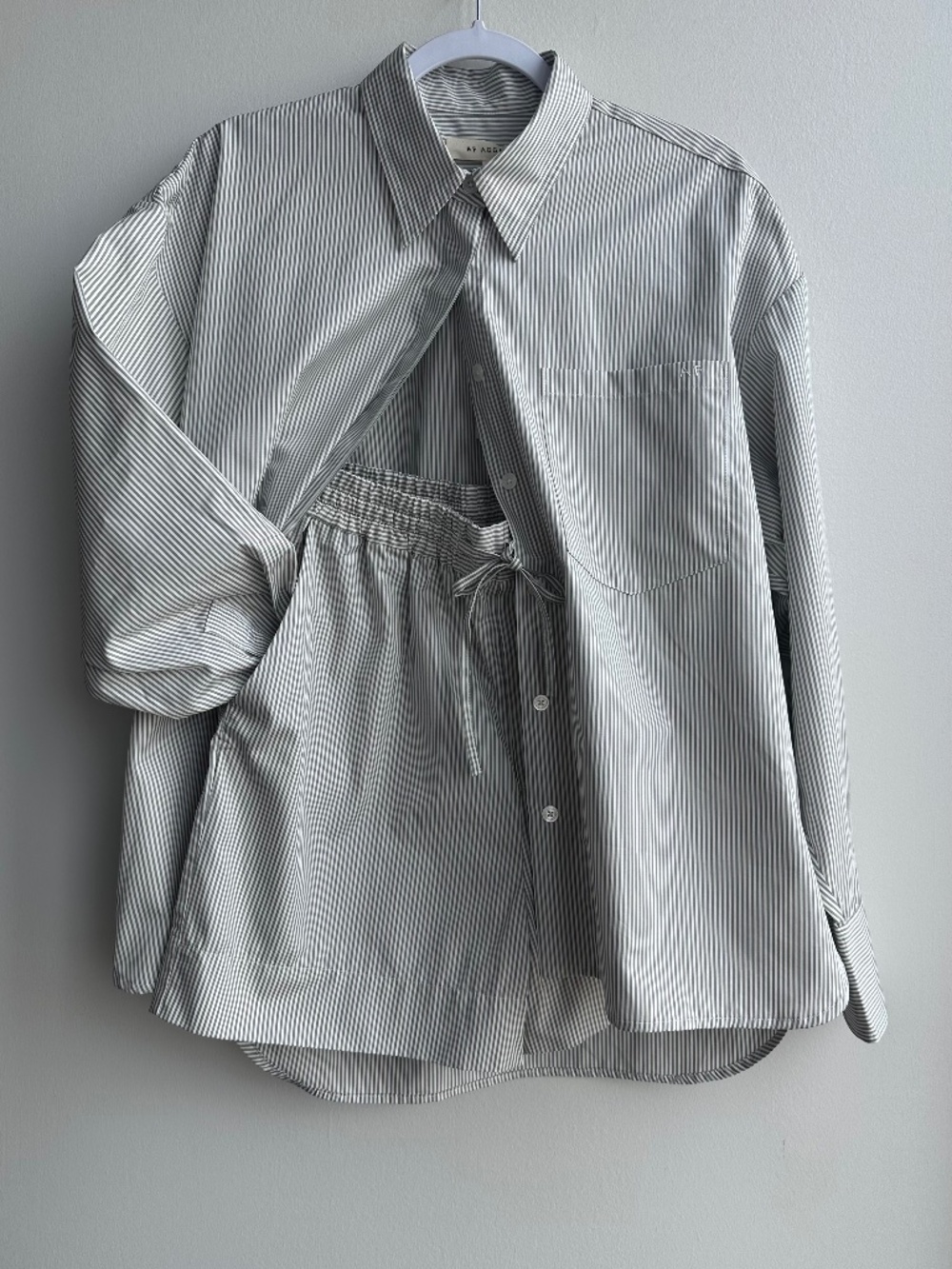 NWT AF Agger Egyptian Cotton Poplin Shirt & Shorts SET Gray White Stripe Size 1